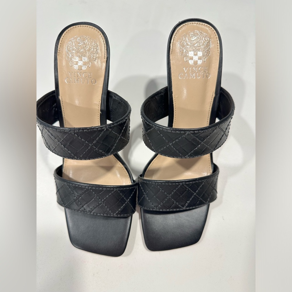 Vince Camuto Black Quilted-Strap Square-Toe Sandal